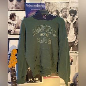 American Eagle green hoodie navy hood
